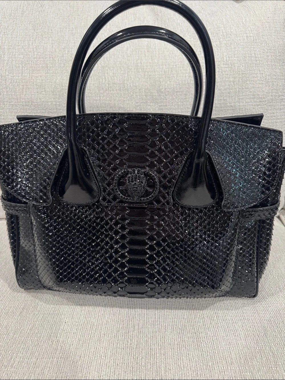 KURT GEIGER Black Patent Structured Tote